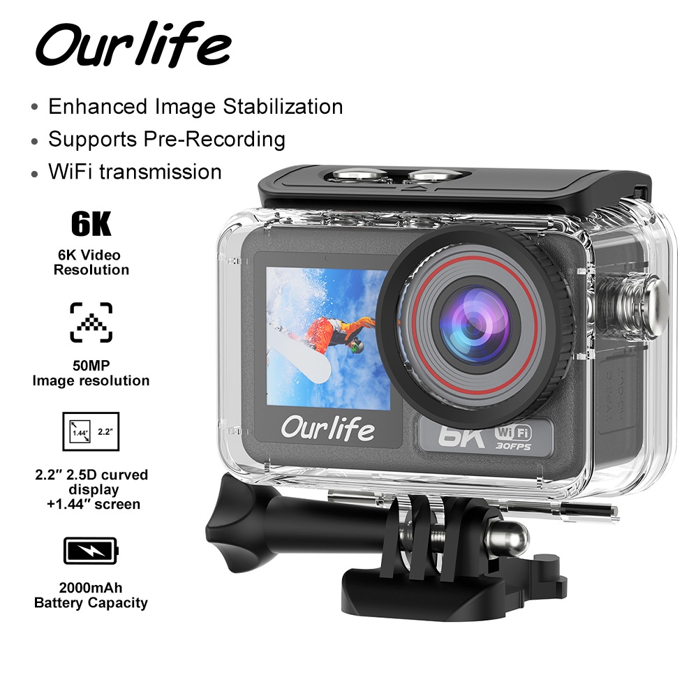 Unique Electronics Gadgets - Câmera de Ação Ourlife 6K30FPS com