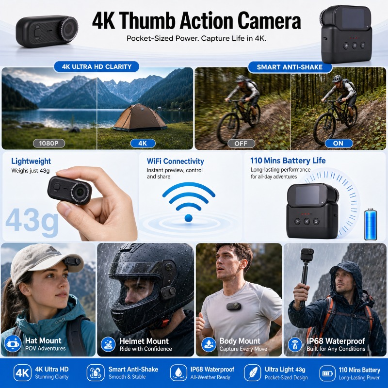 Câmera APEX Action 4K Mini POV - Unique Electronics Gadgets avaliação e preço
